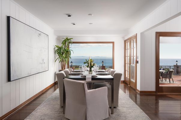 Dining room, Interior, Recessed Lighting, Water, Wood Texture Flooring