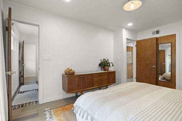 Bedroom, Interior, Recessed Lighting, Wood Texture Flooring