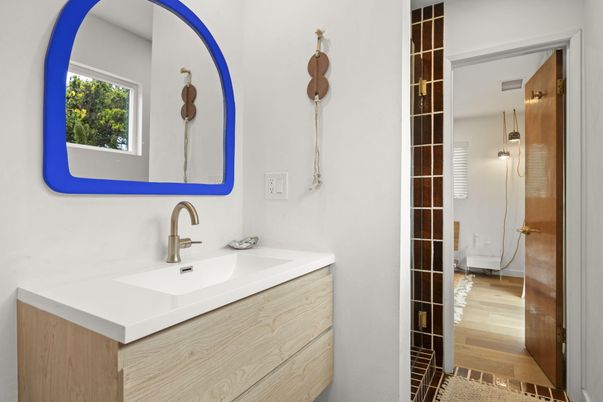 Bathroom, Glass Shower, Interior, Wood Texture Flooring