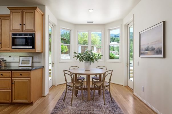 Dining room, Interior, Recessed Lighting, Wood Texture Flooring