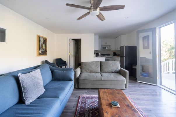 Interior, Kitchen, Living room, Recessed Lighting, Stainless Steel Appliances, Wood Texture Flooring