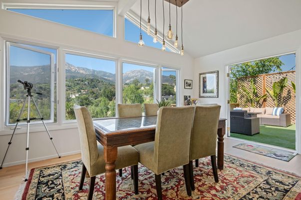 Dining room, Interior, Pendant Lights, Wood Texture Flooring