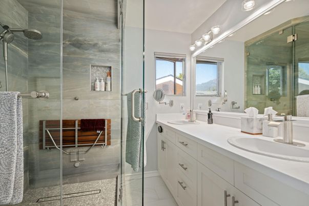Bathroom, Dual Sink Vanities, Glass Shower, Interior