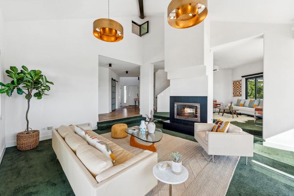 Fireplace, Interior, Living room, Pendant Lights