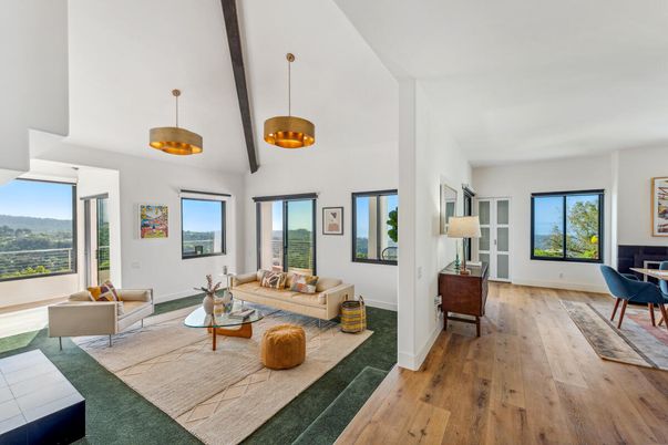 Dining room, Interior, Living room, Pendant Lights, Wood Texture Flooring