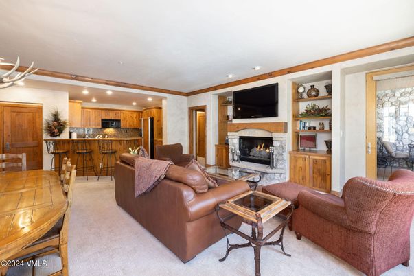 Fireplace, Interior, Kitchen, Living room, Recessed Lighting