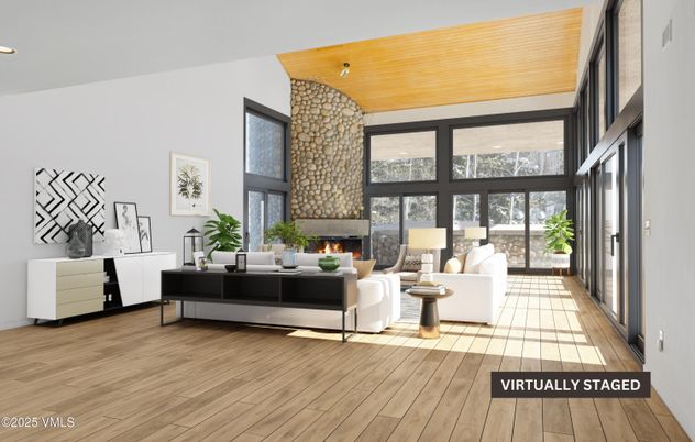 Fireplace, Interior, Living room, Recessed Lighting, Wooden Ceilings, Wood Texture Flooring