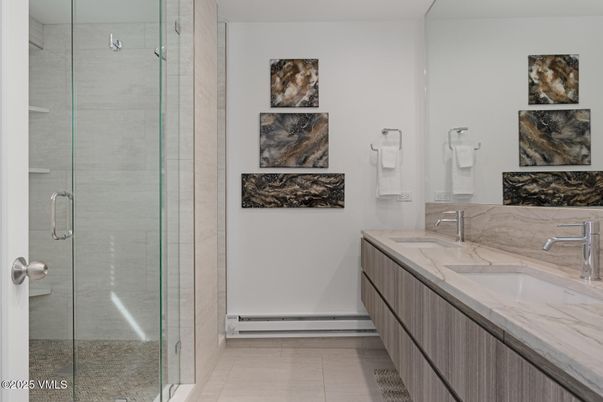 Bathroom, Dual Sink Vanities, Glass Shower, Interior