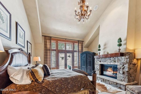 Bedroom, Chandelier, Fireplace, Interior