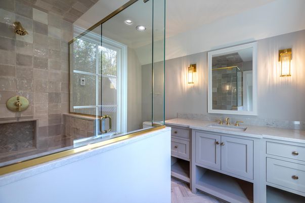 Bathroom, Glass Shower, Interior, Recessed Lighting