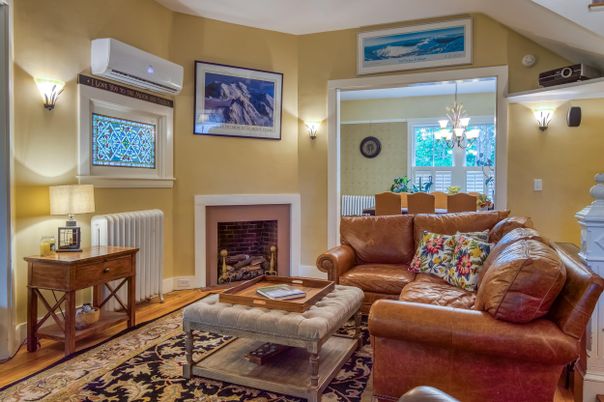 Chandelier, Dining room, Fireplace, Interior, Living room, Wood Texture Flooring