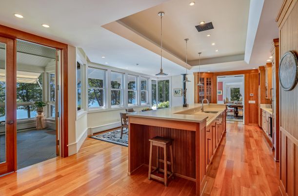 Interior, Kitchen, Pendant Lights, Recessed Lighting, Wood Texture Flooring