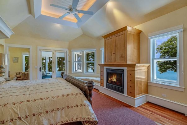 Bedroom, Fireplace, Interior, Wood Texture Flooring
