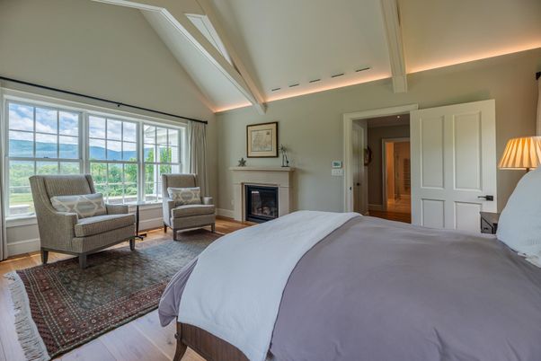 Bedroom, Fireplace, Interior, Wood Texture Flooring