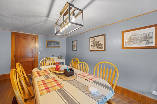 Dining room, Interior, Pendant Lights, Wood Texture Flooring