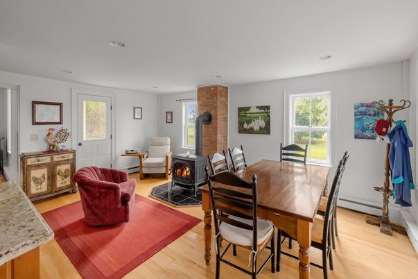 Dining room, Fireplace, Interior, Wood Texture Flooring