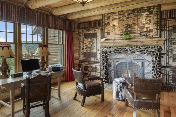 Fireplace, Home Office, Interior, Wooden Beams, Wooden Ceilings, Wood Texture Flooring