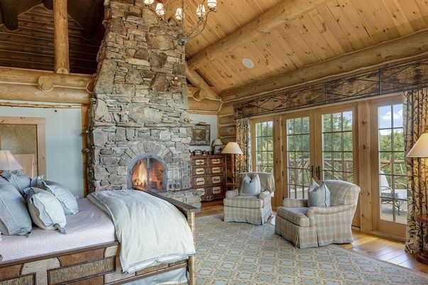 Bedroom, Fireplace, Interior, Stone Walls, Wooden Beams, Wooden Ceilings, Wood Texture Flooring