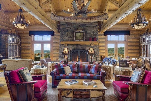 Chandelier, Fireplace, Interior, Living room, Stone Walls, Wooden Beams, Wooden Ceilings, Wood Texture Flooring, Wooden Walls