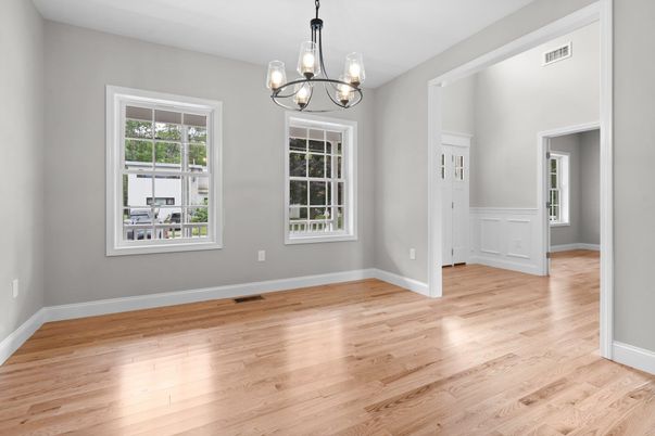 Chandelier, Empty room, Interior, Pendant Lights, Wood Texture Flooring