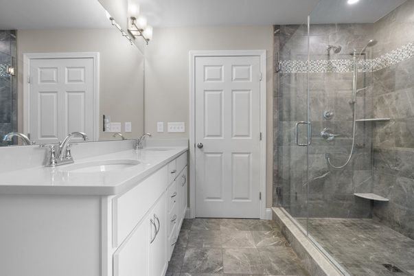 Bathroom, Dual Sink Vanities, Glass Shower, Interior, Recessed Lighting