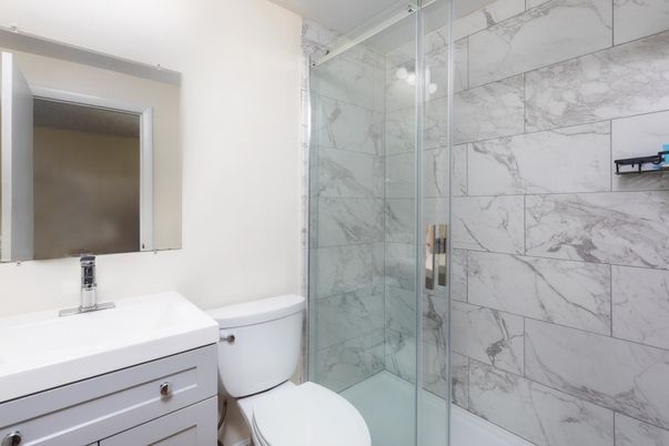 Bathroom, Glass Shower, Interior, Marble Walls