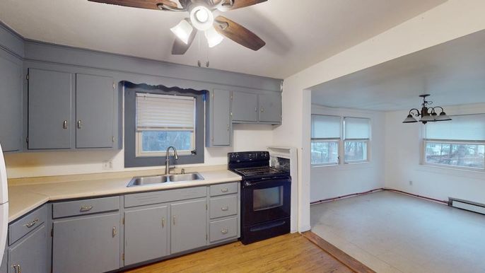 Interior, Kitchen, Pendant Lights, Wood Texture Flooring
