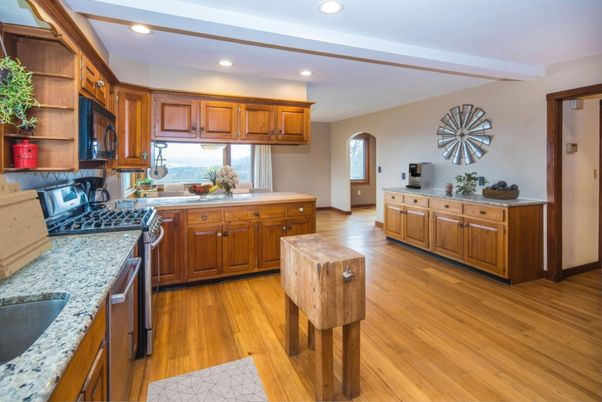 Interior, Kitchen, Recessed Lighting, Wood Texture Flooring