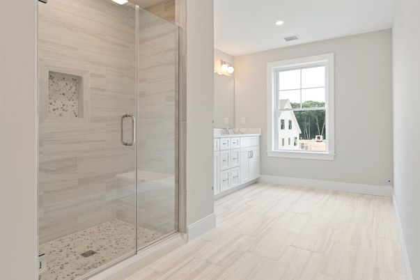 Bathroom, Glass Shower, Interior, Recessed Lighting