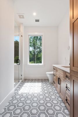 Bathroom, Free Standing Baths, Glass Shower, Interior, Recessed Lighting