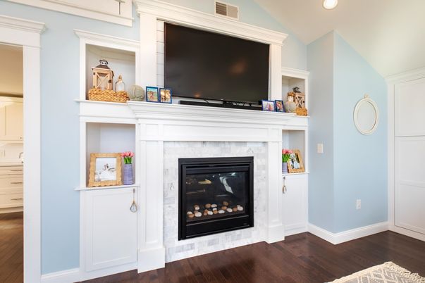 Fireplace, Interior, Recessed Lighting, Wood Texture Flooring