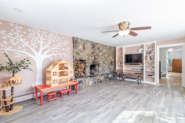 Fireplace, Interior, Stone Walls, Wood Texture Flooring