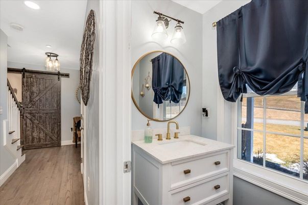 Bathroom, Interior, Recessed Lighting, Wood Texture Flooring