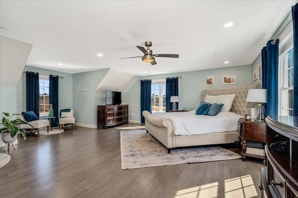 Bedroom, Interior, Recessed Lighting, Wood Texture Flooring