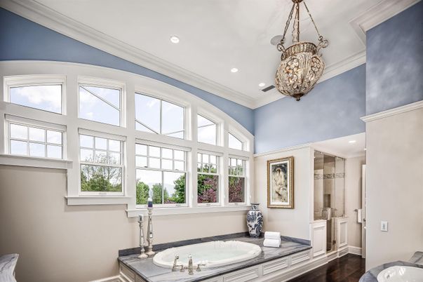 Bathroom, Interior, Pendant Lights, Recessed Lighting, Wood Texture Flooring