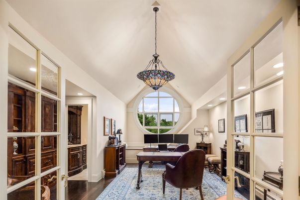 Home Office, Interior, Pendant Lights, Recessed Lighting, Wood Texture Flooring