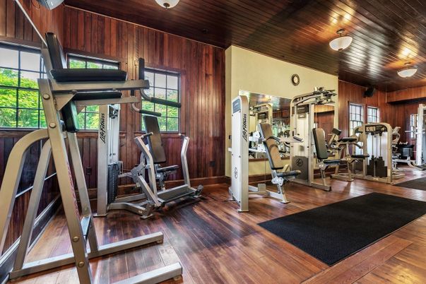 Fitness Equipment, Gym, Interior, Wooden Ceilings, Wood Texture Flooring, Wooden Walls