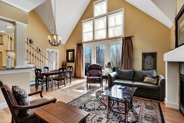Chandelier, Dining room, Fireplace, Interior, Living room, Wood Texture Flooring