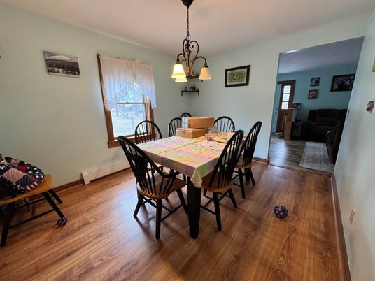 Chandelier, Dining room, Interior, Wood Texture Flooring