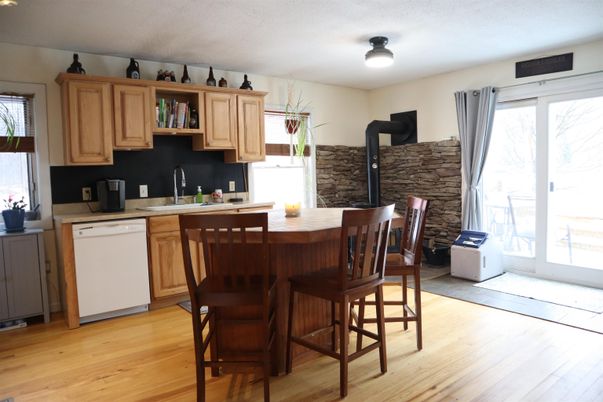 Dining room, Interior, Kitchen, Stone Walls, Wood Texture Flooring