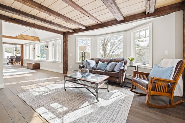 Interior, Living room, Recessed Lighting, Wooden Beams, Wood Texture Flooring