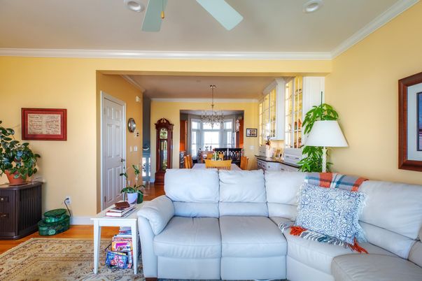 Chandelier, Dining room, Interior, Kitchen, Living room, Pendant Lights, Recessed Lighting, Wood Texture Flooring