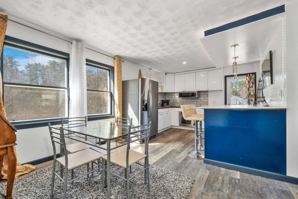 Dining room, Interior, Kitchen, Recessed Lighting, Wood Texture Flooring