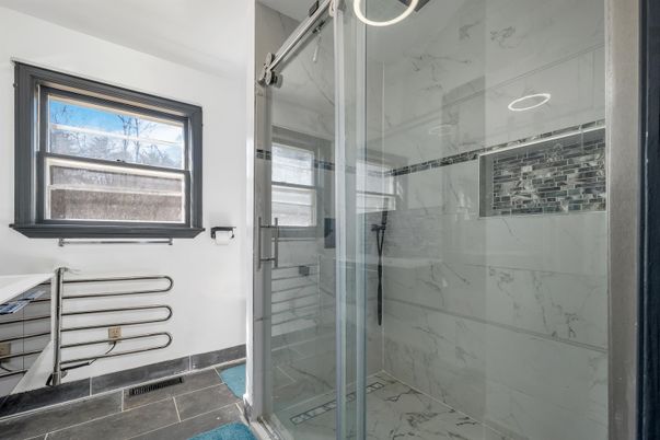 Bathroom, Glass Shower, Interior, Marble Walls