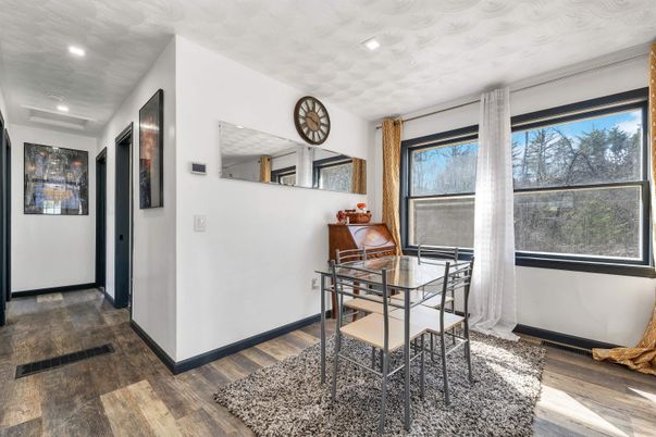 Dining room, Interior, Recessed Lighting, Wood Texture Flooring