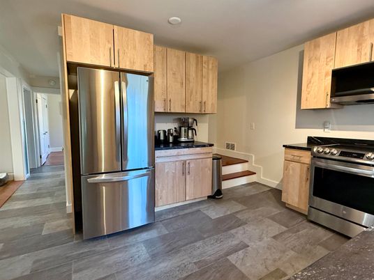Interior, Kitchen, Stainless Steel Appliances, Wood Texture Flooring