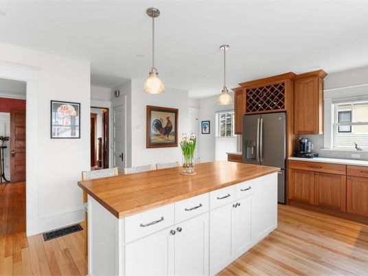 Interior, Kitchen, Pendant Lights, Stainless Steel Appliances, Wood Texture Flooring