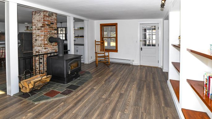 Fireplace, Interior, Stone Walls, Wood Texture Flooring
