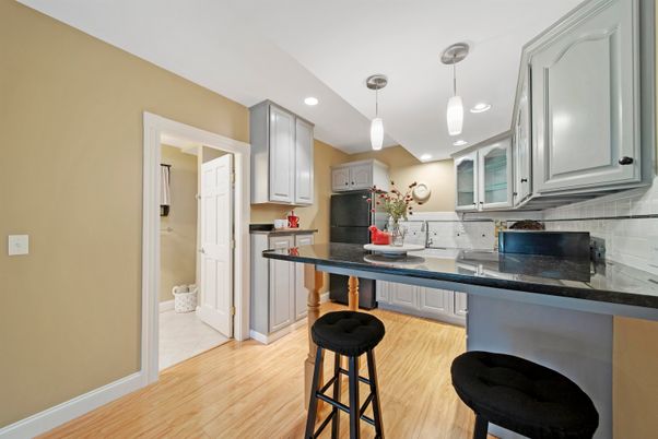 Interior, Kitchen, Pendant Lights, Recessed Lighting, Wood Texture Flooring