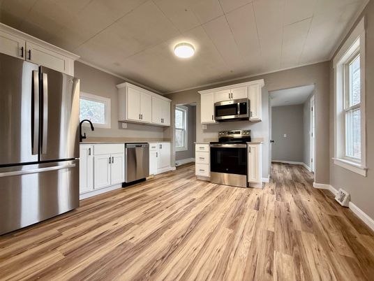 Interior, Kitchen, Stainless Steel Appliances, Wood Texture Flooring